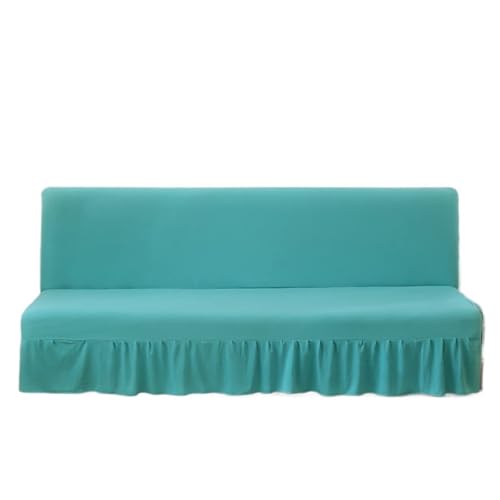 JHOMHF ​​Hochdehnbarer Futon Schonbezug ohne Armlehnen mit Rüschenrock maschinenwaschbar Möbelschutz for Wohnzimmer und Schlafzimmer(Light Blue,Large(61~73in)) von JHOMHF