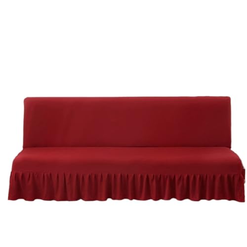 JHOMHF ​​Hochdehnbarer Futon Schonbezug ohne Armlehnen mit Rüschenrock maschinenwaschbar Möbelschutz for Wohnzimmer und Schlafzimmer(Red,Max (75~88in)) von JHOMHF