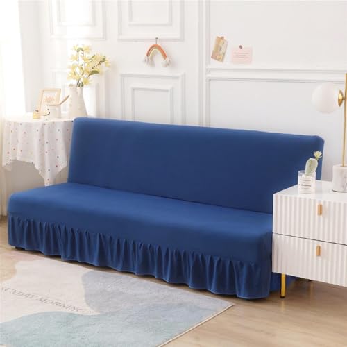 JHOMHF Hochelastischer Futon Schonbezug armloser Futon-Bettbezug mit Rüschenrock elastischer Unterseite weicher Stoff Sofabett Möbelschutz(Dark Blue,Small) von JHOMHF
