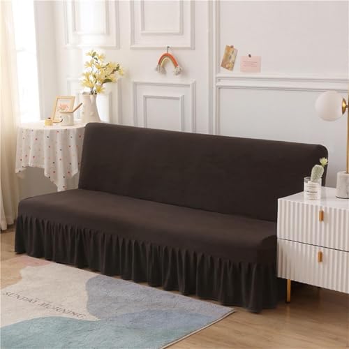 JHOMHF Hochelastischer Futon Schonbezug armloser Futon-Bettbezug mit Rüschenrock elastischer Unterseite weicher Stoff Sofabett Möbelschutz(Dark Brown,Small) von JHOMHF