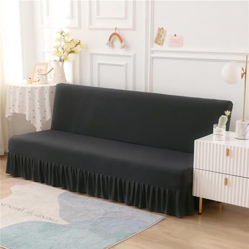 JHOMHF Hochelastischer Futon Schonbezug armloser Futon-Bettbezug mit Rüschenrock elastischer Unterseite weicher Stoff Sofabett Möbelschutz(Dark Grey,Large) von JHOMHF
