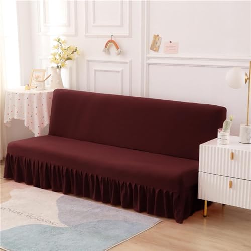 JHOMHF Hochelastischer Futon Schonbezug armloser Futon-Bettbezug mit Rüschenrock elastischer Unterseite weicher Stoff Sofabett Möbelschutz(Dark Red,Small) von JHOMHF