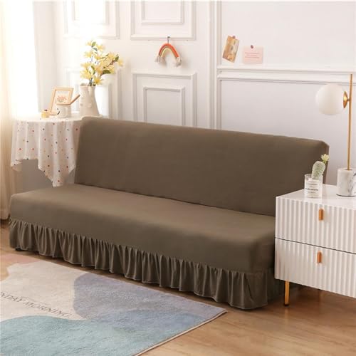 JHOMHF Hochelastischer Futon Schonbezug armloser Futon-Bettbezug mit Rüschenrock elastischer Unterseite weicher Stoff Sofabett Möbelschutz(Light Brown,Medium) von JHOMHF