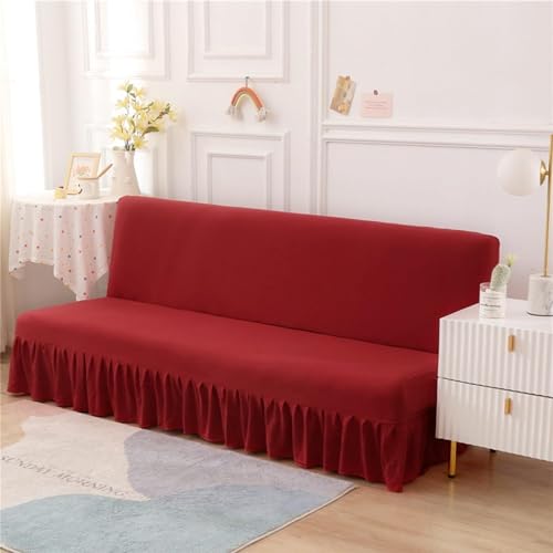 JHOMHF Hochelastischer Futon Schonbezug armloser Futon-Bettbezug mit Rüschenrock elastischer Unterseite weicher Stoff Sofabett Möbelschutz(Red,Small) von JHOMHF