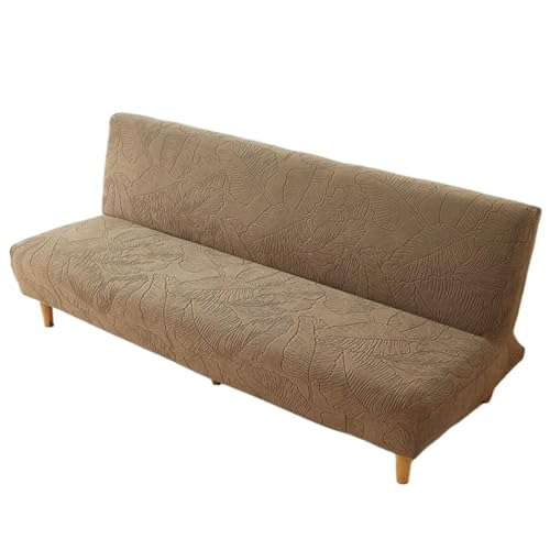 JHOMHF Jacquard Futonbezug ohne Armlehnen Stretch Schonbezug for klappbares Futon Schlafsofa maschinenwaschbarer Couchschutz for Wohnzimmer und Schlafzimmer(Coffee,Small) von JHOMHF
