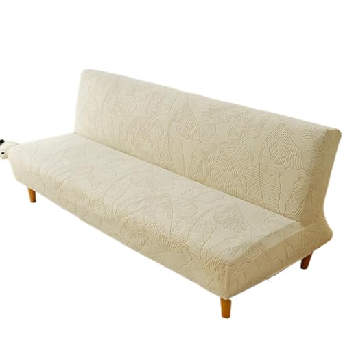 JHOMHF Jacquard Futonbezug ohne Armlehnen Stretch Schonbezug for klappbares Futon Schlafsofa maschinenwaschbarer Couchschutz for Wohnzimmer und Schlafzimmer(White,Small) von JHOMHF