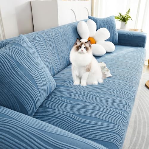 JHOMHF Jacquard Sofabezüge aus Samt mit elastischem Ganzjahres Universal Fit Stretch Couchbezügen for Haustiere Möbelschutz(Blue,XX-Large) von JHOMHF