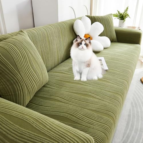 JHOMHF Jacquard Sofabezüge aus Samt mit elastischem Ganzjahres Universal Fit Stretch Couchbezügen for Haustiere Möbelschutz(Green,X-Large) von JHOMHF