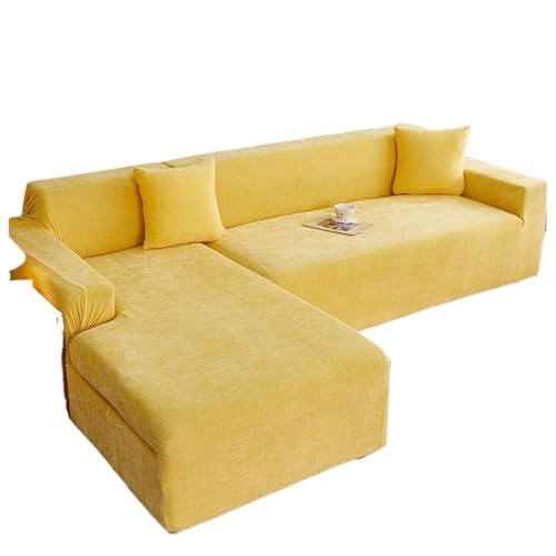 JHOMHF L förmiger Sofabezug Dicker Chenille Stretch Couchbezug wasserdichter Anti Rutsch Möbelschutz for das Wohnzimmer(Yellow,3 Seater) von JHOMHF