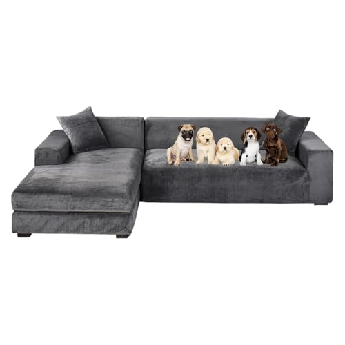 JHOMHF L förmiger Sofabezug aus Stretch Samt, waschbar elastischer Sofaschutz for die Heimdekoration im Wohnzimmer(Dark Gray 1,Triple 190-230cm) von JHOMHF