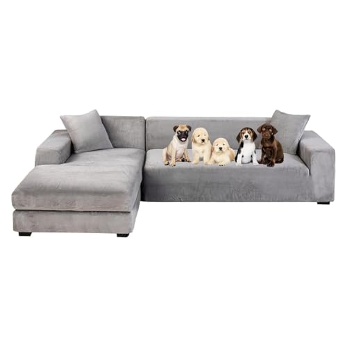 JHOMHF L förmiger Sofabezug aus Stretch Samt, waschbar elastischer Sofaschutz for die Heimdekoration im Wohnzimmer(Light Gray,Single 90-140cm) von JHOMHF