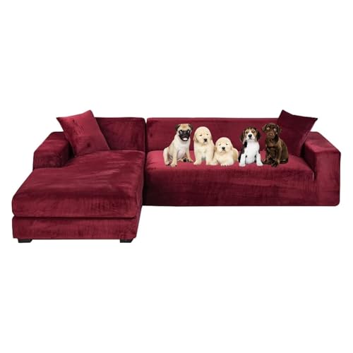 JHOMHF L förmiger Sofabezug aus Stretch Samt, waschbar elastischer Sofaschutz for die Heimdekoration im Wohnzimmer(Red,45 * 45cm Pillowcase Two Packs) von JHOMHF