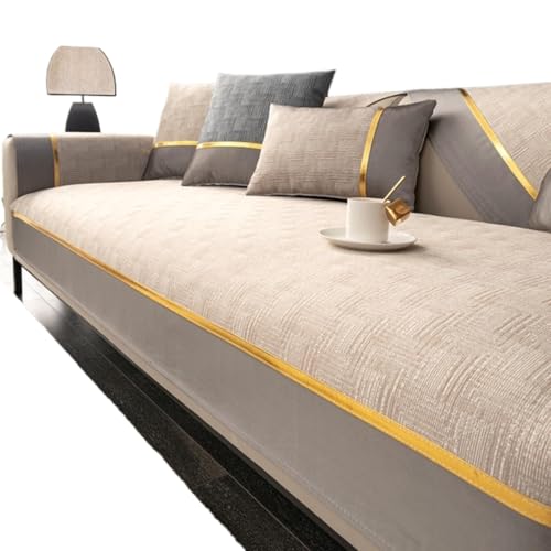 JHOMHF LU Geformter Ecksofabezug Rutschfester Stretch Sofabezug for 1 2 3 4Sitzer Sofas aus Leder Holz und Stoff kratzfester Sofaschutz for Haustiere(Beige,70X210cm) von JHOMHF
