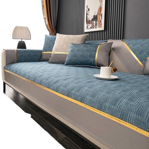 JHOMHF LU Geformter Ecksofabezug Rutschfester Stretch Sofabezug for 1 2 3 4Sitzer Sofas aus Leder Holz und Stoff kratzfester Sofaschutz for Haustiere(Blue,90X70cm) von JHOMHF