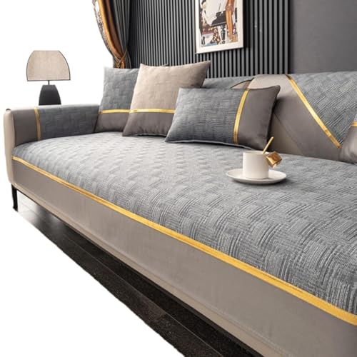 JHOMHF LU Geformter Ecksofabezug Rutschfester Stretch Sofabezug for 1 2 3 4Sitzer Sofas aus Leder Holz und Stoff kratzfester Sofaschutz for Haustiere(Gray,90X210cm) von JHOMHF