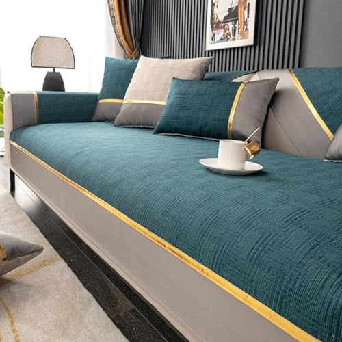 JHOMHF LU Geformter Ecksofabezug Rutschfester Stretch Sofabezug for 1 2 3 4Sitzer Sofas aus Leder Holz und Stoff kratzfester Sofaschutz for Haustiere(Green,70X70cm) von JHOMHF