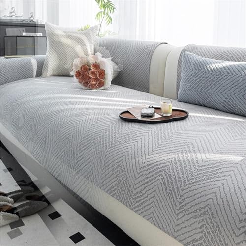 JHOMHF Moderner Chenille Jacquard Sofabezug rutschfest haustierfreundlich Couchschutz Boho waschbarer Möbelbezug dehnbarer Mehrzweck Schonbezug(Light Grey,90 * 180cm) von JHOMHF