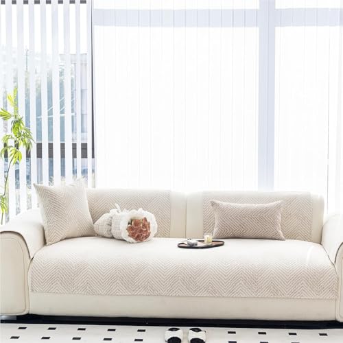 JHOMHF Moderner Chenille Jacquard Sofabezug rutschfest haustierfreundlich Couchschutz Boho waschbarer Möbelbezug dehnbarer Mehrzweck Schonbezug(White,45 * 45cm Pillow Coat) von JHOMHF