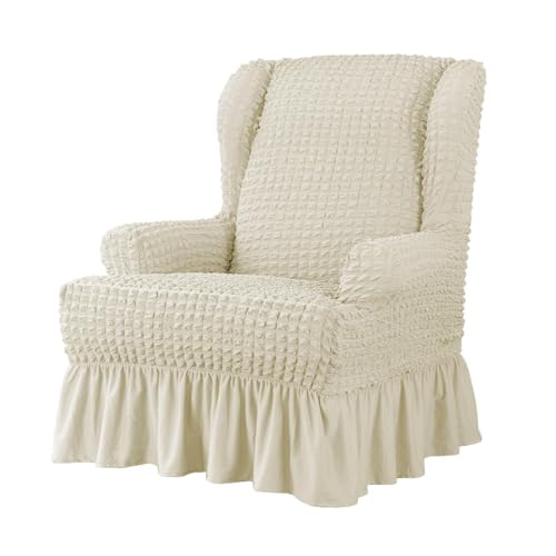 JHOMHF Ohrensessel Schonbezug 1 teilig elastischer Sesselbezug mit Rock Dicker passgenauer Möbelschutz for Ohrensessel(Beige) von JHOMHF