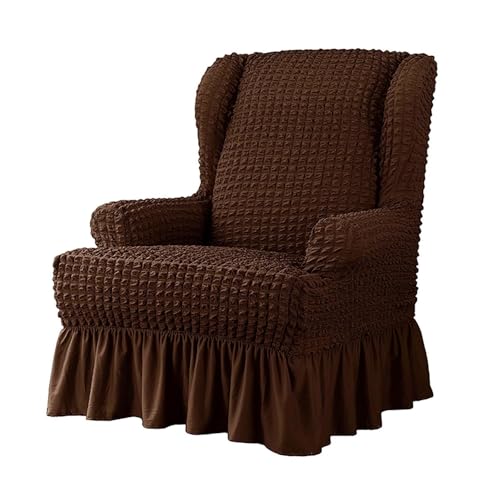 JHOMHF Ohrensessel Schonbezug 1 teilig elastischer Sesselbezug mit Rock Dicker passgenauer Möbelschutz for Ohrensessel(Brown) von JHOMHF
