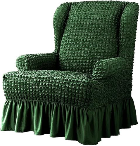 JHOMHF Ohrensessel Schonbezug 1 teilig elastischer Sesselbezug mit Rock Dicker passgenauer Möbelschutz for Ohrensessel(Green) von JHOMHF