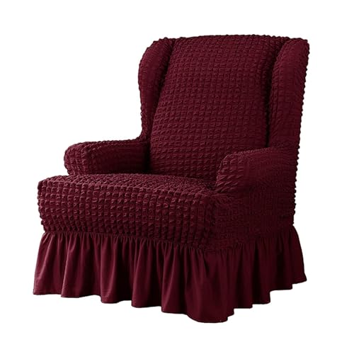 JHOMHF Ohrensessel Schonbezug 1 teilig elastischer Sesselbezug mit Rock Dicker passgenauer Möbelschutz for Ohrensessel(Wine Red) von JHOMHF