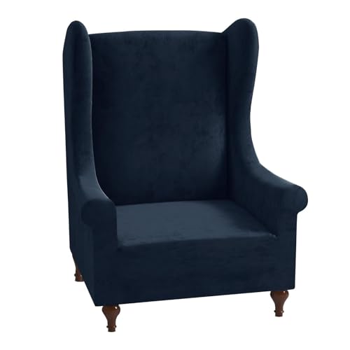 JHOMHF Ohrensesselbezug aus Samt Stretch Passform Rutschfester Sesselbezug 1 teiliger Möbelschutz mit hochwertigem Samtstoff for das Wohnzimmer(Navy) von JHOMHF