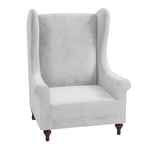 JHOMHF Ohrensesselbezug aus Samt Stretch Passform Rutschfester Sesselbezug 1 teiliger Möbelschutz mit hochwertigem Samtstoff for das Wohnzimmer(White) von JHOMHF