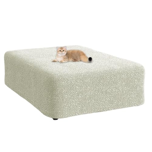 JHOMHF Quadratischer Ottomanenbezug Stretch Hocker Schonbezug mit weichem knitterigem Stoff übergroßer Fußstützenschutz for Wohnzimmer und Schlafzimmer(Beige,Large) von JHOMHF
