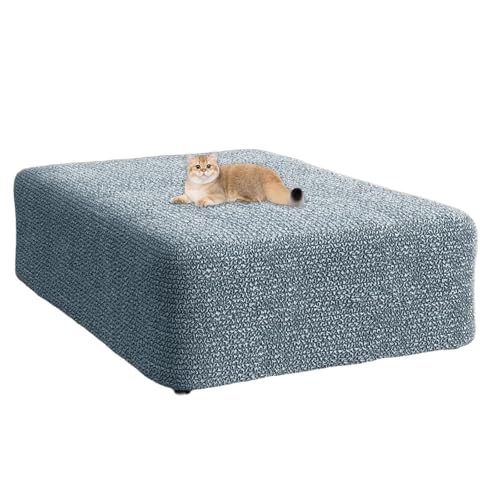 JHOMHF Quadratischer Ottomanenbezug Stretch Hocker Schonbezug mit weichem knitterigem Stoff übergroßer Fußstützenschutz for Wohnzimmer und Schlafzimmer(Blue,Small) von JHOMHF