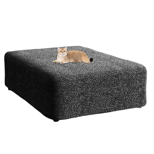 JHOMHF Quadratischer Ottomanenbezug Stretch Hocker Schonbezug mit weichem knitterigem Stoff übergroßer Fußstützenschutz for Wohnzimmer und Schlafzimmer(Dark Gray,Large) von JHOMHF
