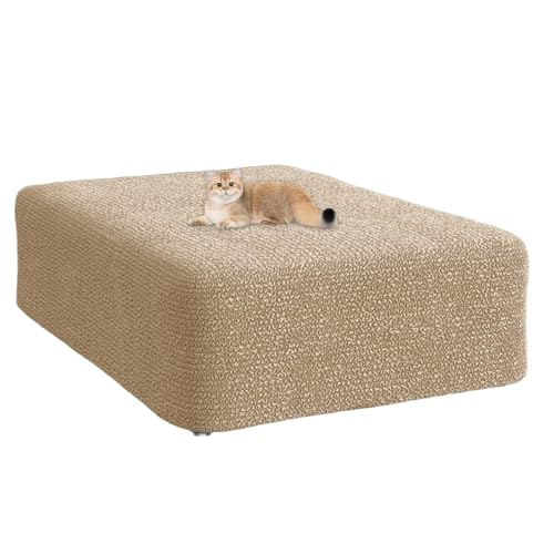 JHOMHF Quadratischer Ottomanenbezug Stretch Hocker Schonbezug mit weichem knitterigem Stoff übergroßer Fußstützenschutz for Wohnzimmer und Schlafzimmer(Khaki,Large) von JHOMHF