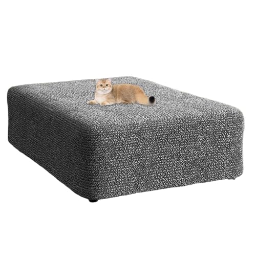 JHOMHF Quadratischer Ottomanenbezug Stretch Hocker Schonbezug mit weichem knitterigem Stoff übergroßer Fußstützenschutz for Wohnzimmer und Schlafzimmer(Light Gray,Small) von JHOMHF