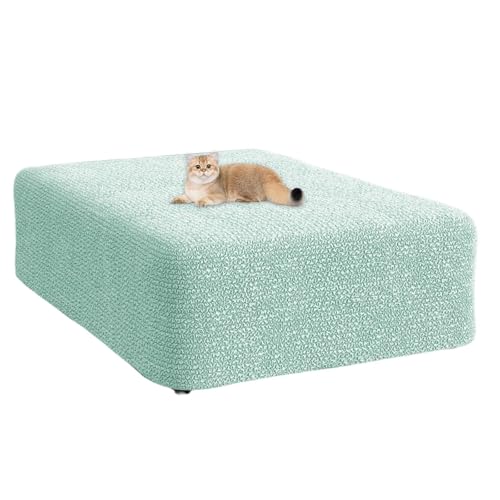 JHOMHF Quadratischer Ottomanenbezug Stretch Hocker Schonbezug mit weichem knitterigem Stoff übergroßer Fußstützenschutz for Wohnzimmer und Schlafzimmer(Light Green,Medium) von JHOMHF