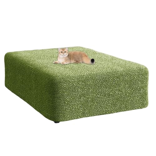 JHOMHF Quadratischer Ottomanenbezug Stretch Hocker Schonbezug mit weichem knitterigem Stoff übergroßer Fußstützenschutz for Wohnzimmer und Schlafzimmer(Olive Green,Large) von JHOMHF