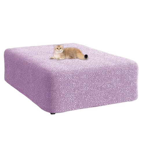 JHOMHF Quadratischer Ottomanenbezug Stretch Hocker Schonbezug mit weichem knitterigem Stoff übergroßer Fußstützenschutz for Wohnzimmer und Schlafzimmer(Pink,Small) von JHOMHF