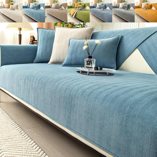 JHOMHF Rutschfester Sofabezug Aus Chenille Langlebig Modern Haustierfreundlich Sofaschutzbezüge for Männer Und Frauen(Harbour Blue,90 * 240 cm/35.4 * 94.4 IN) von JHOMHF