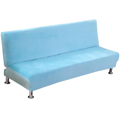 JHOMHF Samt Futonbezug Stretch Schonbezug for Klappsofa ohne Armlehnen weicher Dicker Möbelschutz for das Wohnzimmer(Light Blue) von JHOMHF