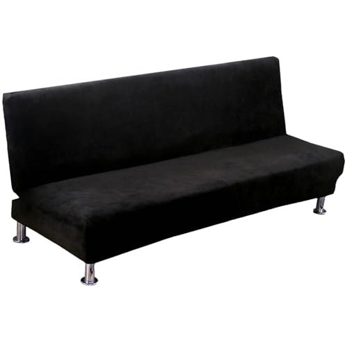 JHOMHF Samt Futonbezug Stretch Schonbezug weich dick faltbar Sofabezug ohne Armlehnen Möbelschutz for das Wohnzimmer waschbar universelle Passform(Black) von JHOMHF