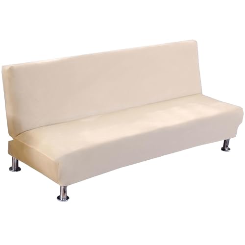 JHOMHF Samt-Futonbezug Stretch Schonbezug weicher Dicker Sofabezug ohne Armlehnen for faltbares Futon Möbelschutz for Wohnzimmer Bett Couch(Creamywhite) von JHOMHF