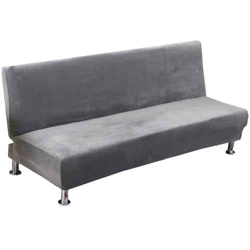 JHOMHF Samt Futonbezug dehnbar weich dick Schonbezug for klappbares Sofa ohne Armlehnen Möbelschutz for Wohnzimmer und Schlafzimmer(Grey) von JHOMHF
