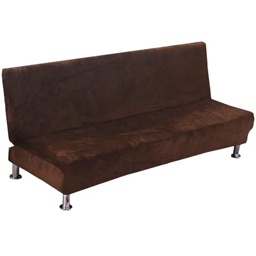 JHOMHF Samt-Stretch-Schonbezug for Klappbare Armlose Sofas Weich Dick Elastisch Möbelschutz Couchbezug for Wohnzimmer(Brown) von JHOMHF