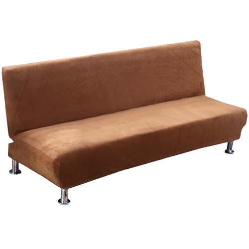 JHOMHF Samt-Stretch-Schonbezug for Klappbare Armlose Sofas Weich Dick Elastisch Möbelschutz Couchbezug for Wohnzimmer(Camel) von JHOMHF