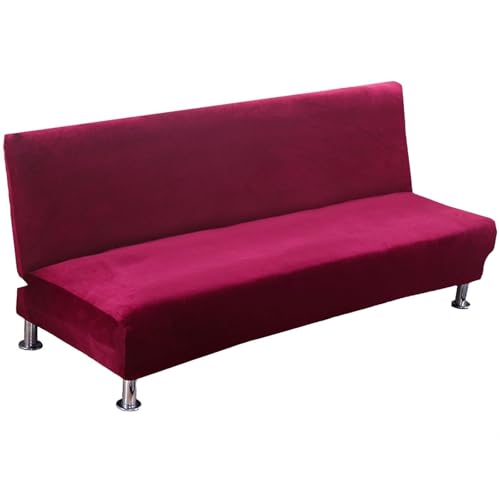 JHOMHF Samt-Stretch-Schonbezug for Klappbare Armlose Sofas Weich Dick Elastisch Möbelschutz Couchbezug for Wohnzimmer(Claret) von JHOMHF