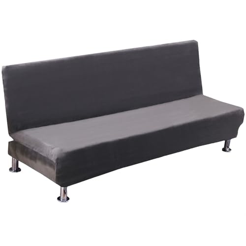 JHOMHF Samt-Stretch-Schonbezug for Klappbare Armlose Sofas Weich Dick Elastisch Möbelschutz Couchbezug for Wohnzimmer(Dark Grey) von JHOMHF