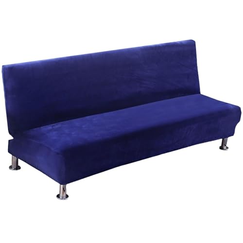 JHOMHF Samt-Stretch-Schonbezug for Klappbare Armlose Sofas Weich Dick Elastisch Möbelschutz Couchbezug for Wohnzimmer(Navy Blue) von JHOMHF