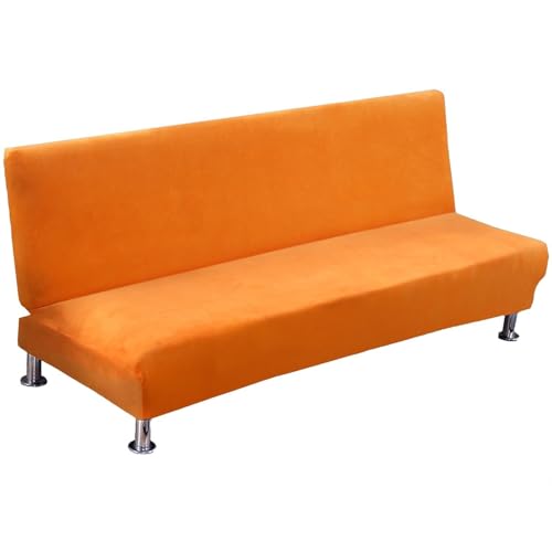 JHOMHF Samt-Stretch-Schonbezug for Klappbare Armlose Sofas Weich Dick Elastisch Möbelschutz Couchbezug for Wohnzimmer(Orange) von JHOMHF