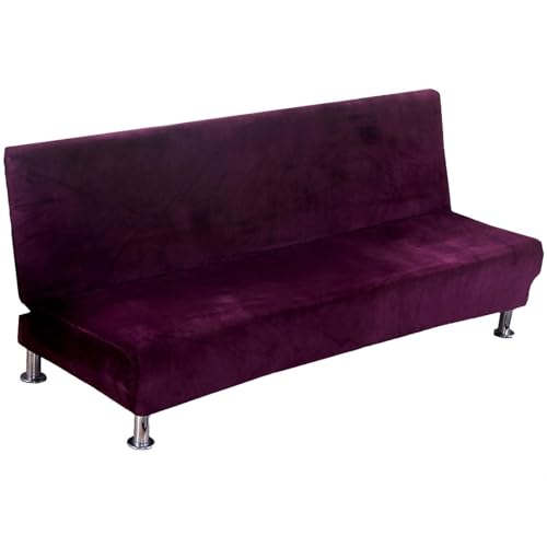 JHOMHF Samt-Stretch-Schonbezug for Klappbare Armlose Sofas Weich Dick Elastisch Möbelschutz Couchbezug for Wohnzimmer(Purple) von JHOMHF