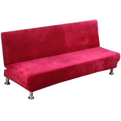 JHOMHF Samt-Stretch-Schonbezug for Klappbare Armlose Sofas Weich Dick Elastisch Möbelschutz Couchbezug for Wohnzimmer(Rose Red) von JHOMHF