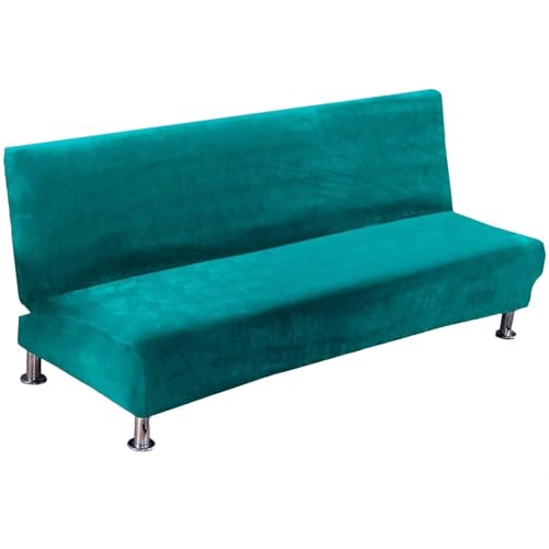 JHOMHF Samt-Stretch-Schonbezug for Klappbare Armlose Sofas Weich Dick Elastisch Möbelschutz Couchbezug for Wohnzimmer(Teal) von JHOMHF